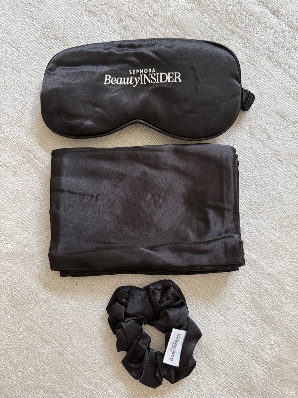 Sephora Black Satin Sleep Mask Set with Scarf & Braided Scrunchie - NEW, UNUSED